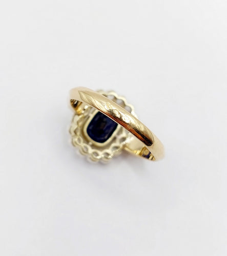 Bague 60 Bague pompadour Art Déco or et platine, saphir synthétique de 3,00 carats, diamants taille rose (circa 1920) 58 Facettes A04827