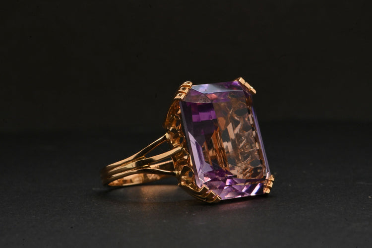 Bague 53 Bague Ornée D'une Amétrine En Or Taille Émeraude 58 Facettes