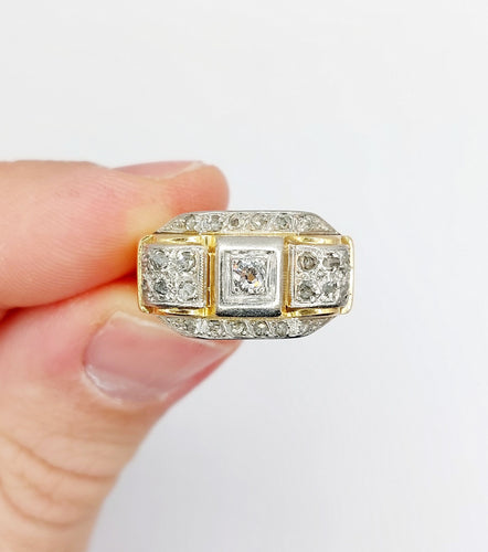 Bague 55 Bague tank art deco or jaune 18k et platine ornée de diamants 58 Facettes A04969