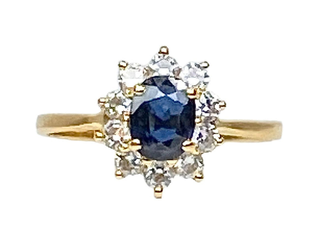Bague en or jaune 18 carats, saphir et diamants