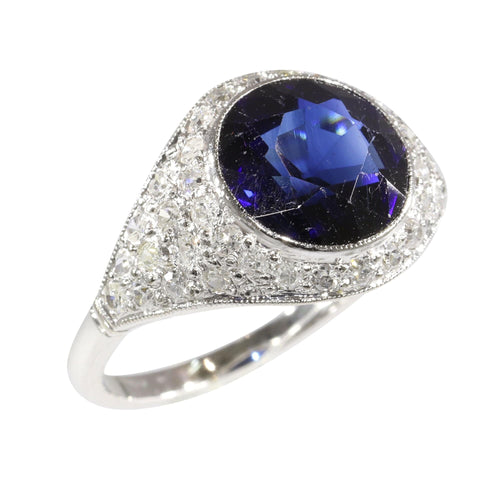 Bague 55 Bague saphir et diamant d'inspiration Art déco des années 1950 : une pièce audacieuse et affirmée 58 Facettes 24332-0063