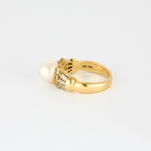 52 Bague or jaune, perle blanche et diamants 58 Facettes 240787