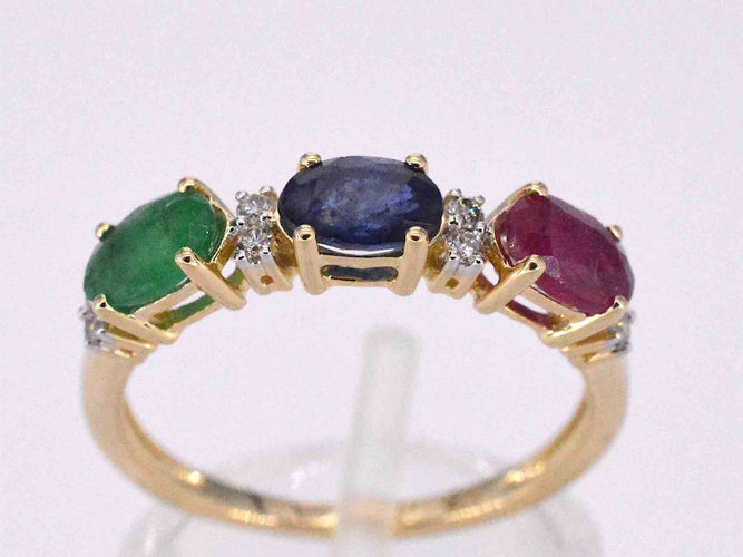 Bague Bague en or avec diamants et saphir, rubis, émeraude 58 Facettes 2129