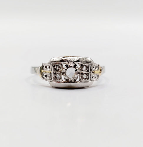 Bague 52 Bague art deco or blanc 18k diamants tailles roses et monture géométrique (circa 1930) 58 Facettes A05398