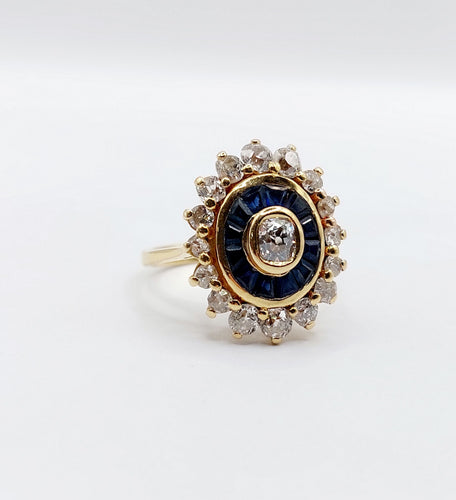 Bague 54 Bague marguerite art déco or jaune, diamants et saphir calibrés 58 Facettes A05533