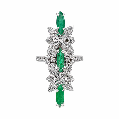 Bague 48 Bague Cocktail Or blanc Emeraude, Diamant 58 Facettes 4445898CN