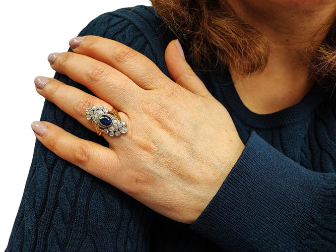 Bague 52.5 Bague BELLE ÉPOQUE saphir et diamants 58 Facettes Bag.1900-DV.40