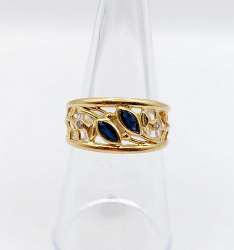 Bague 55 Bague bandeau Art Nouveau or jaune, saphirs navette, diamants 58 Facettes A04687