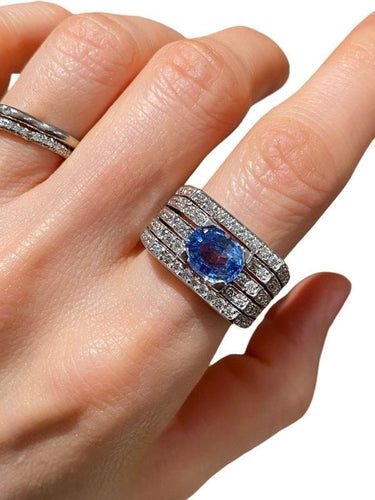 Bague 54 Bague Tank en or blanc saphir et diamants 58 Facettes