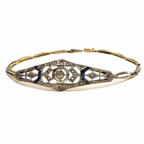 Bracelet BRACELET DESIGN ART DÉCO, ÉPOQUE 1930-1935, en OR 18 kt et PLATINE avec DIAMANTS et SAPHIRS 58 Facettes A2671(919)