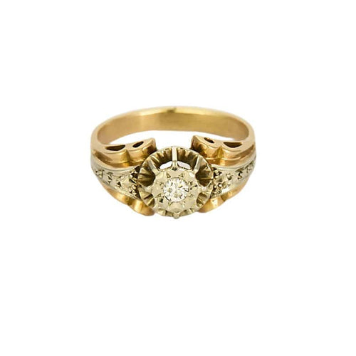 Bague Solitaire en or jaune, or blanc et diamant