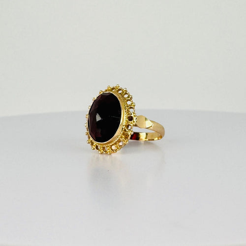 Bague Bague en or jaune avec grenat ovale facetté de 2,5 carats 58 Facettes 2501001