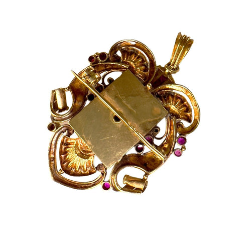 Pendentif Pendentif/broche en or jaune 1900 avec onyx et rubis 58 Facettes Q342B