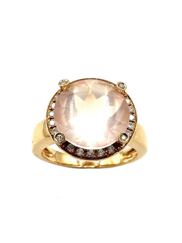 Bague 58 POIRAY. Collection "Filles Antik", bague or rose 18K, quartz rose et diamants 58 Facettes