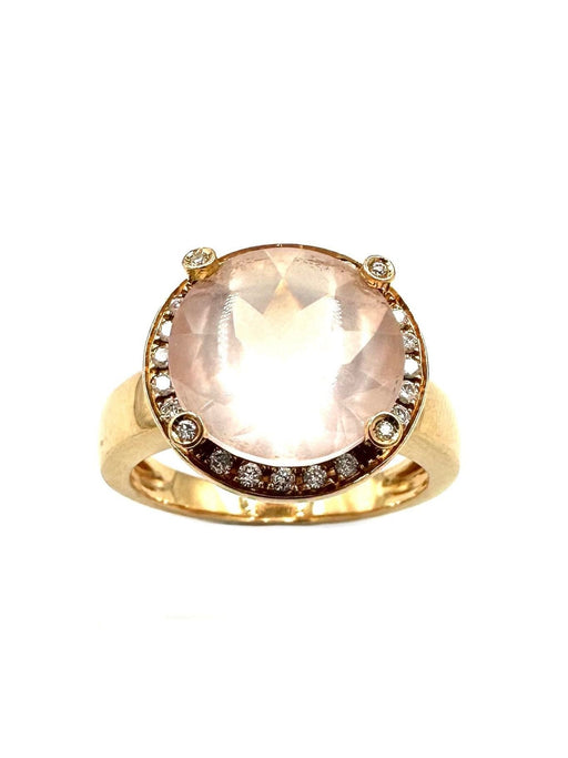 Bague 58 POIRAY. Collection "Filles Antik", bague or rose 18K, quartz rose et diamants 58 Facettes