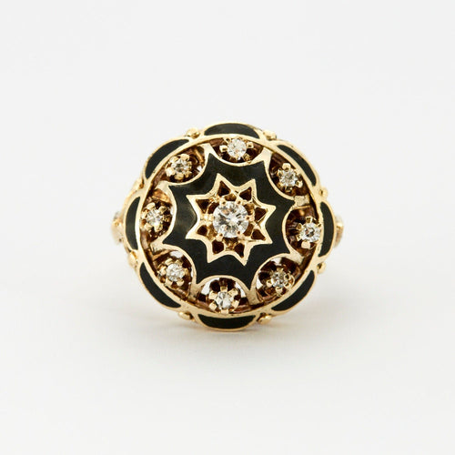 Bague 56 Bague dôme émaillée noire et diamants 58 Facettes LMB-51
