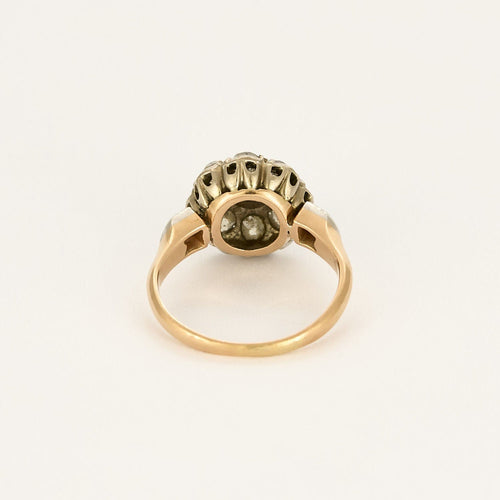 Bague marguerite en or jaune, diamants et rubis