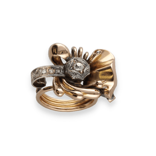 Bague 55 Bague Tank – Or 18k – Diamants Taille Rose et Ancienne – Vers 1940 – Taille 55 58 Facettes FB10869