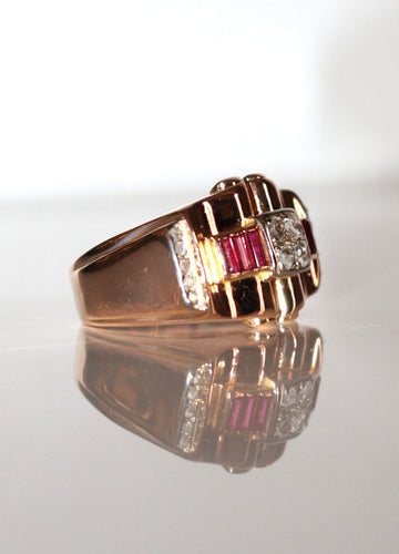Bague 57 Bague Rétro Rubis Diamants 58 Facettes 543