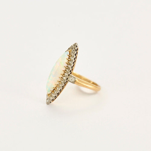 Bague 53 Bague Marquise or jaune et gris, opale et diamants 58 Facettes 250021