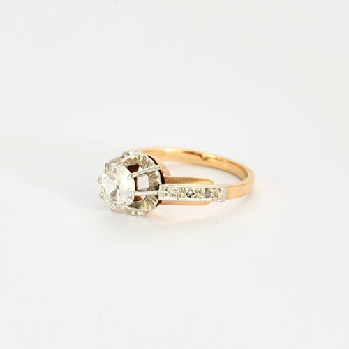 Bague 48 Solitaire or deux tons et diamants 58 Facettes GU128