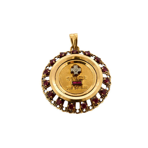 Pendentif AUGIS - Médaille d'Amour - Or jaune et rose, diamant et rubis de synthèse 58 Facettes ROD3386