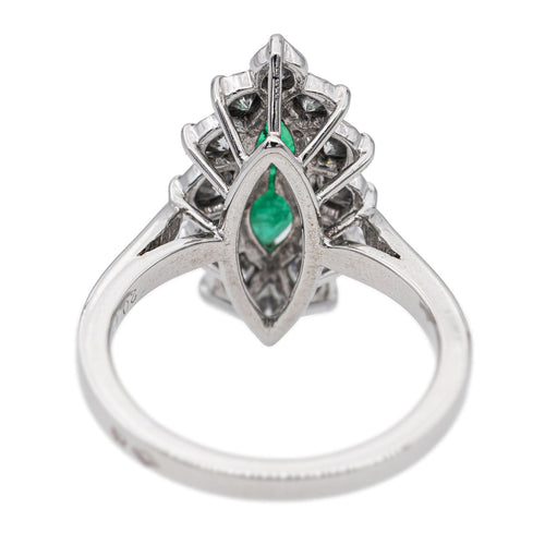 Bague 51 Bague Marquise Or blanc Emeraude, Diamant 58 Facettes 2677052CN