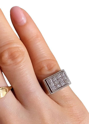 Bague 47 Bague Chevalière or gris diamants 58 Facettes