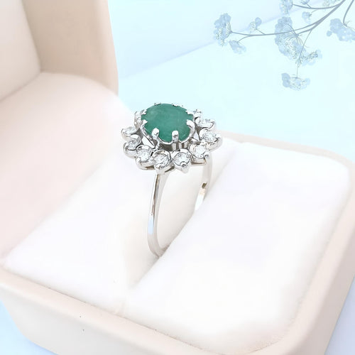 Bague 57.5 Bague marguerite vintage émeraude et diamants 58 Facettes AA 1740