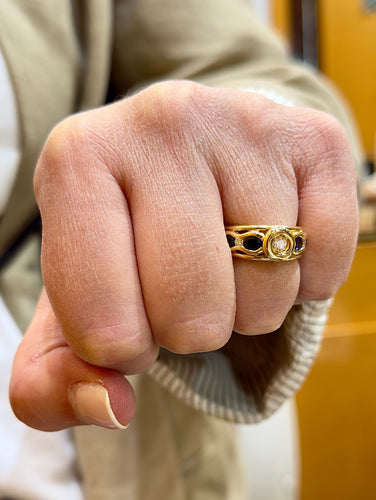 Bague 53 Bague en or jaune diamants et saphirs 58 Facettes