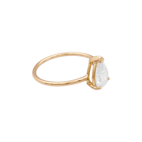 Bague 53 Solitaire jaune 750/000, diamant poire taille ancienne. 58 Facettes 34658