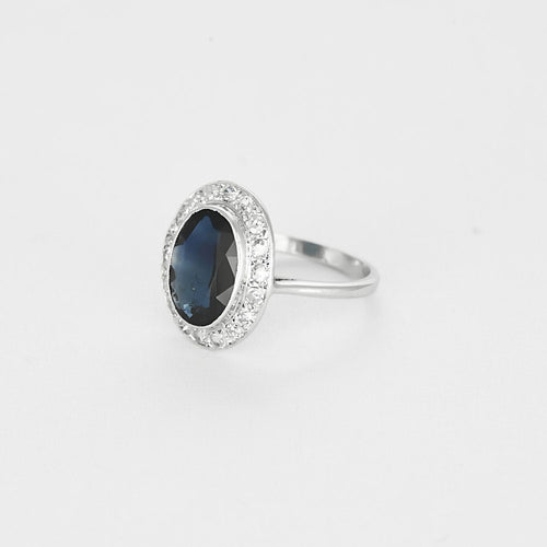 Bague 53 Bague en or blanc et platine, saphir et diamants 58 Facettes GU299
