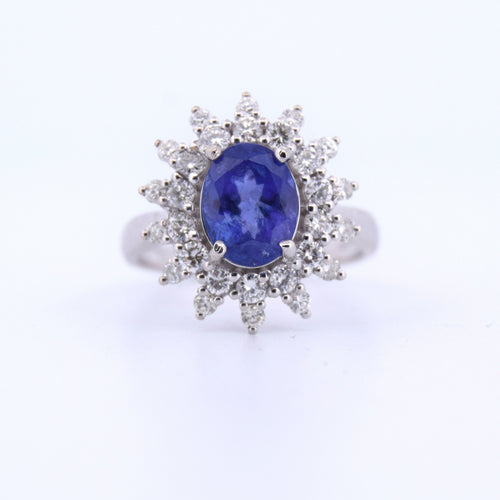 Bague 55 Bague en or blanc avec tanzanite et diamants 58 Facettes