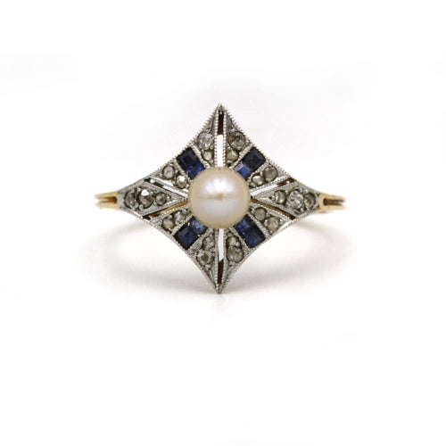 Bague 54 Bague - Or, Diamants, Saphirs & Perle 58 Facettes 250022SP
