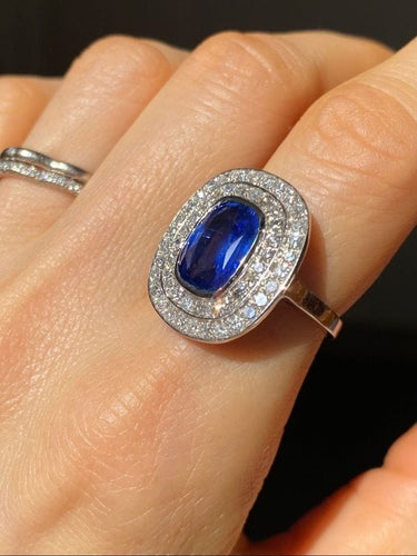 Bague 53 Bague en or blanc 18k saphir et diamants 58 Facettes