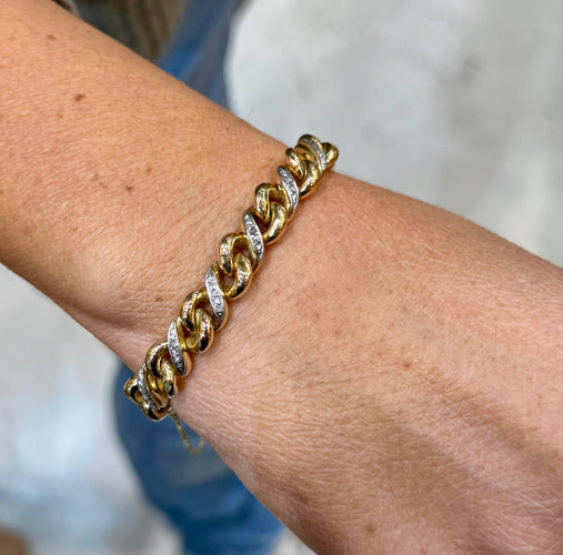 Bracelet Bracelet gourmette ancienne or jaune et diamants 58 Facettes
