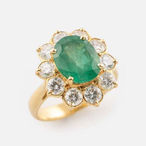 Bague 52 Bague Marguerite en or jaune, émeraude et diamants 58 Facettes