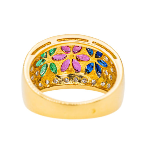 Bague 52 Bague Fleur Or jaune, Or blanc Rubis, Saphir, Emeraude 58 Facettes 3747880CN
