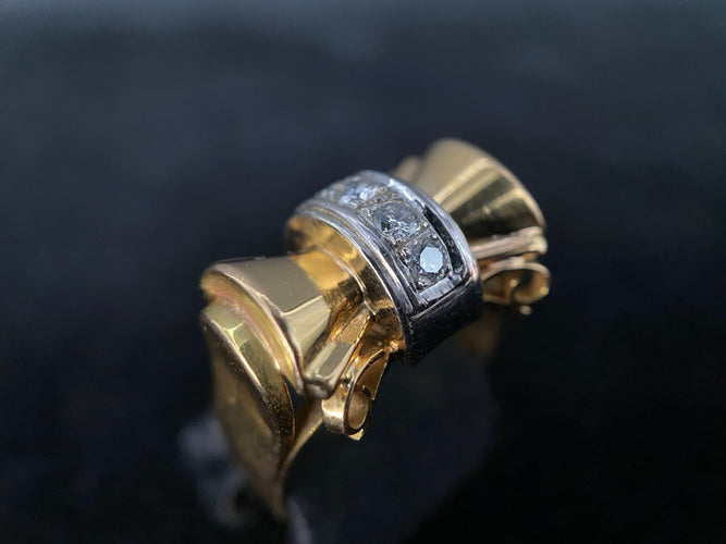 Bague 55 Bague modèle Tank d'époque 1940/50 deux ors diamants 58 Facettes