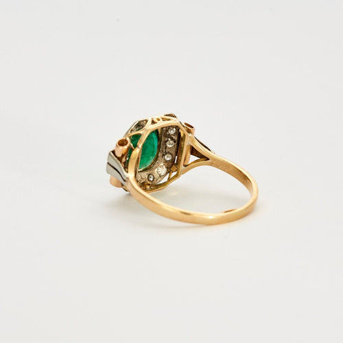 Bague Tank Art Déco Emeraude Diamants