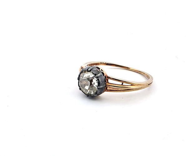 Bague 54 Bague Art Déco en or jaune et argent avec gros diamant 58 Facettes