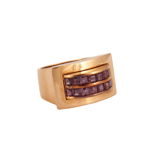 Bague 56 Bague Tank Or Jaune, Rubis 58 Facettes LOT 686