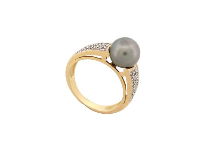Bague 53 bague perle de tahiti & 36 diamants 0.32 ct 53 or 18k 5.6 gr 58 Facettes 267695