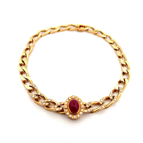 Collier Collier ras du cou Cartier en or 18 carats et diamants , rubis cabochon 58 Facettes