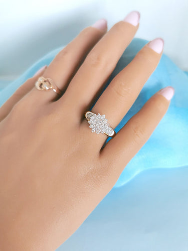 Bague 56.5 Bague fleur contemporaine Diamants Or 2 tons 18K 58 Facettes 1758