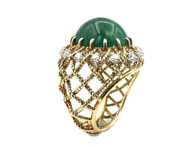 Bague 53 GÜBELIN. Bague vintage or. émeraude 10ct et diamants 58 Facettes