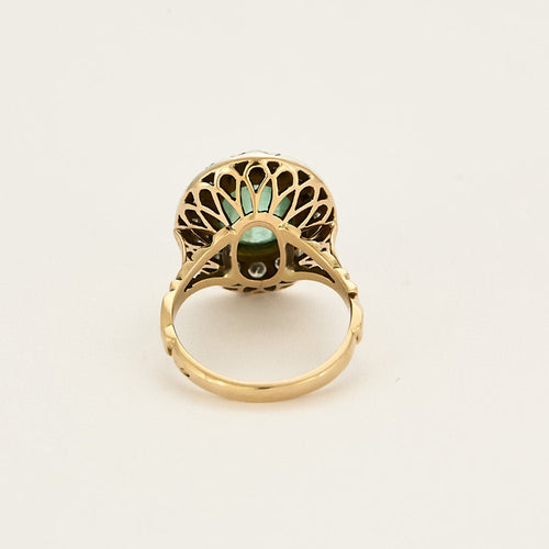 Bague 56 Bague pompadour en or jaune, émeraude et diamants 58 Facettes MB1