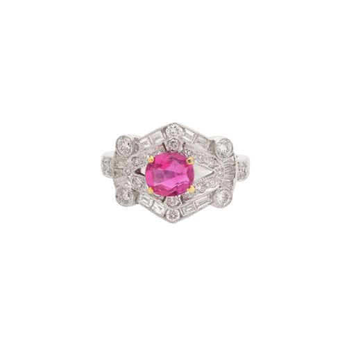 Bague 53.5 Bague en or blanc 18 carats avec rubis birman et diamants 58 Facettes 22818