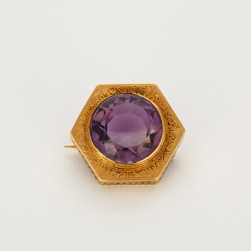 Broche Broche or jaune améthyste 15 carats 58 Facettes LP619/15