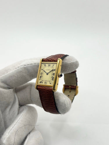 Montre Cartier - Montre Tank Must Vermeil grand modèle en vermeil et argent 58 Facettes